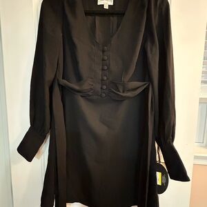 ALICE by Temperley Black Long-Sleeve V-Neck Dress with Covered Buttons
